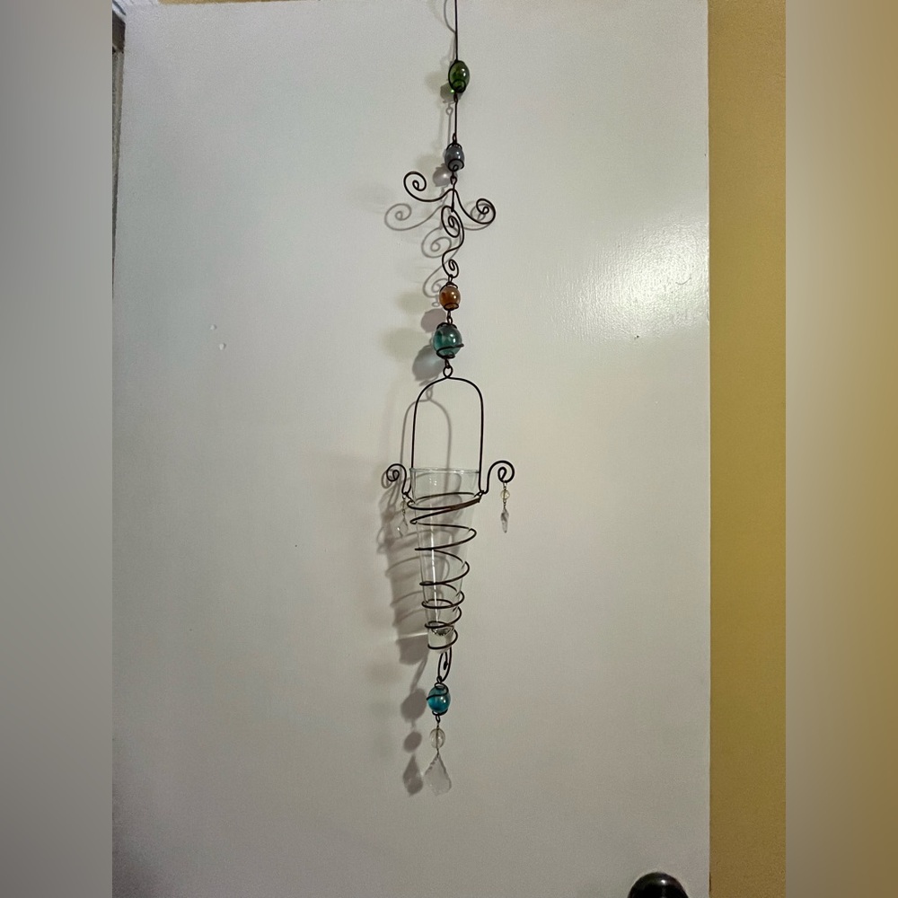 Decorative glass hanging holder for anything your heart desires!  good condition